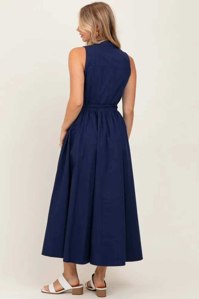 Navy Button Down Sleeveless Shirt Dress sold by Pinkblush product image thumbnail 4