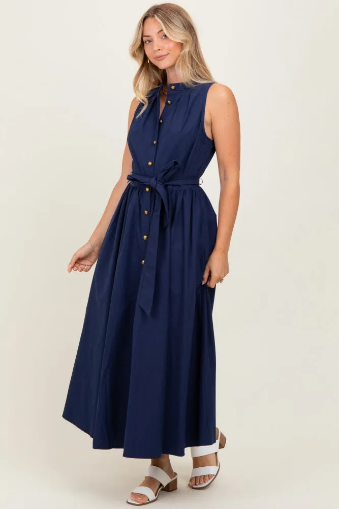 Navy Button Down Sleeveless Shirt Dress sold by Pinkblush product image thumbnail 3