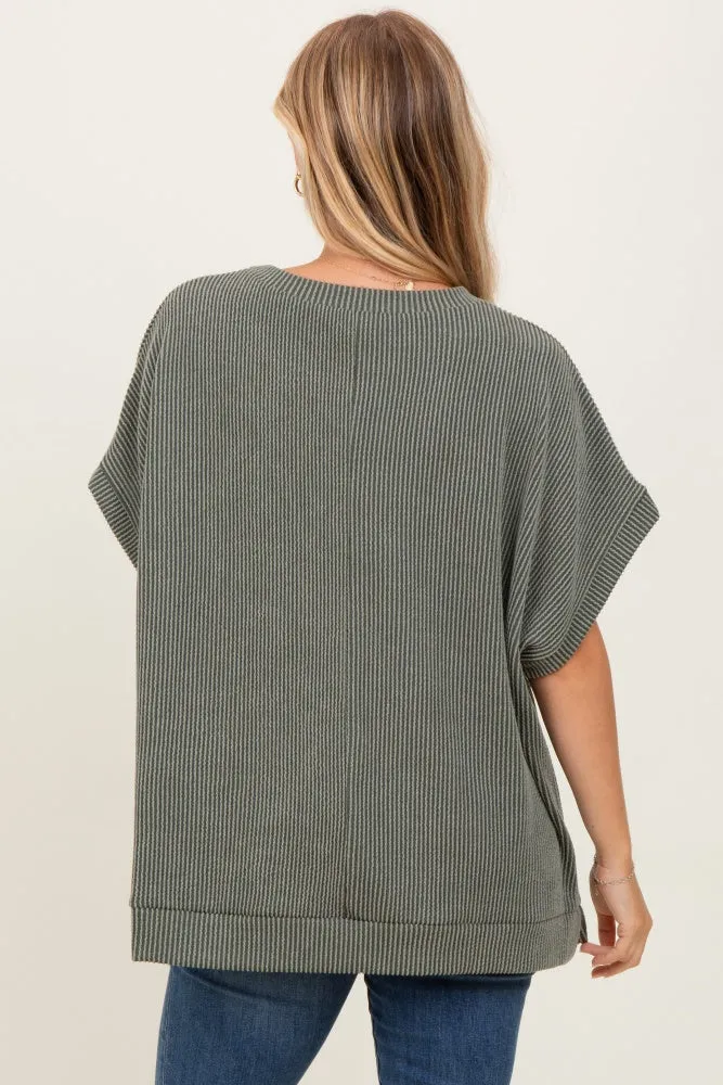 Olive Solid Ribbed Short Sleeve Oversized Tunic Top sold by Pinkblush product image thumbnail 4