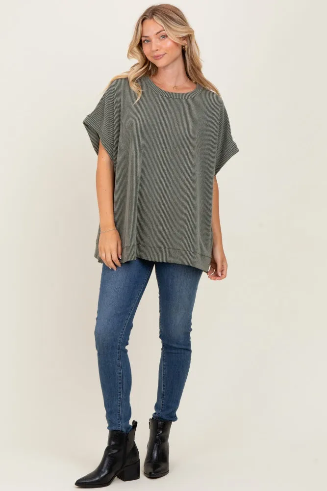 Olive Solid Ribbed Short Sleeve Oversized Tunic Top sold by Pinkblush product image thumbnail 2