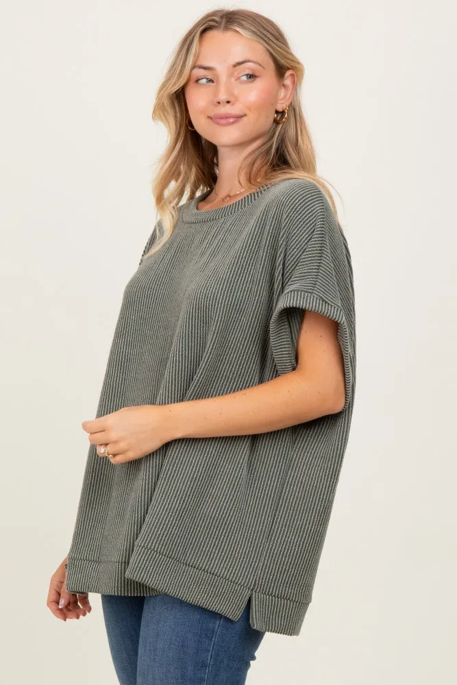 Olive Solid Ribbed Short Sleeve Oversized Tunic Top sold by Pinkblush product image thumbnail 3