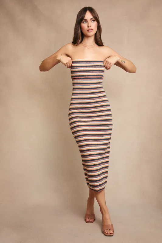 Multicolor Striped Knit Strapless Midi Dress sold by Pinkblush