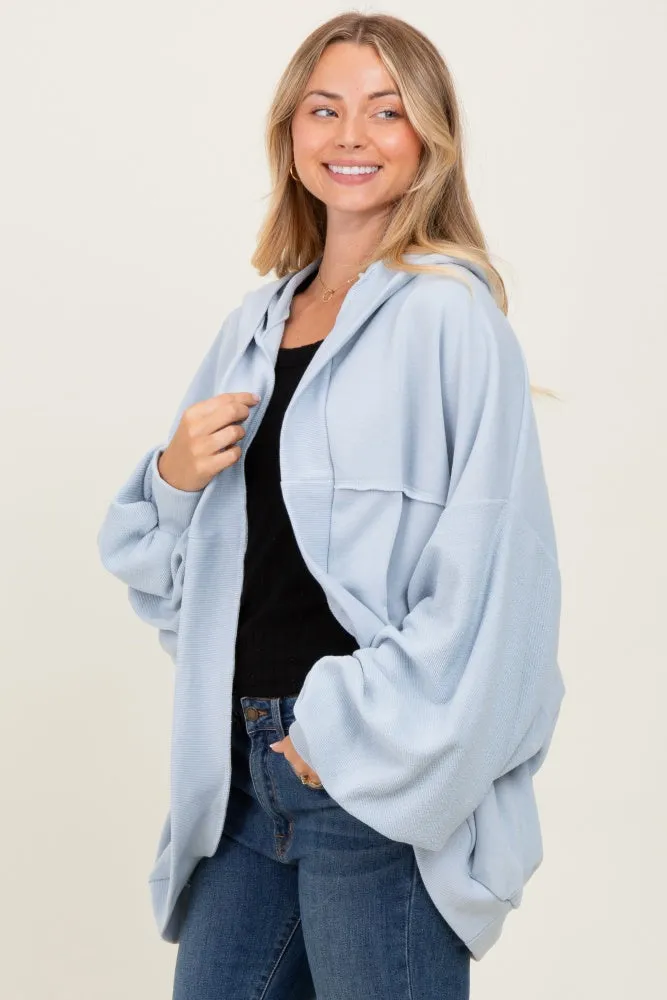 Light Blue Solid Terry Long Dolam Sleeve Vintage Hoodie sold by Pinkblush product image thumbnail 3