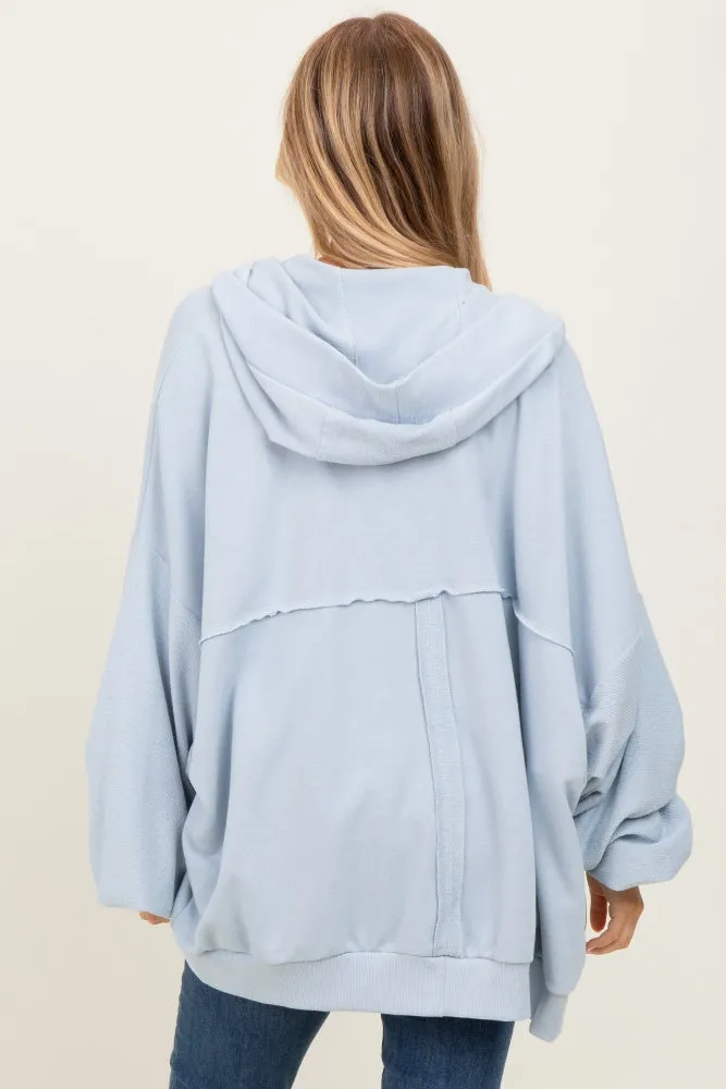 Light Blue Solid Terry Long Dolam Sleeve Vintage Hoodie sold by Pinkblush product image thumbnail 4
