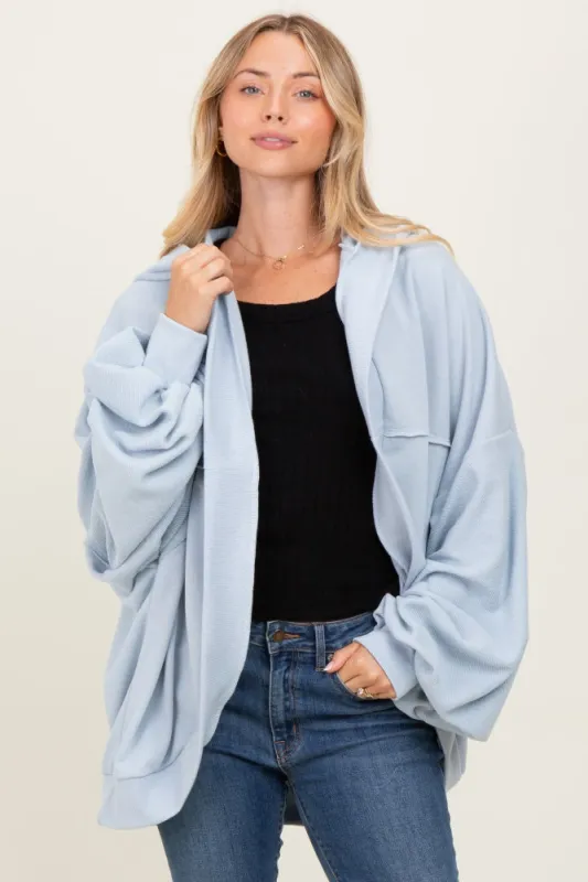 Light Blue Solid Terry Long Dolam Sleeve Vintage Hoodie sold by Pinkblush