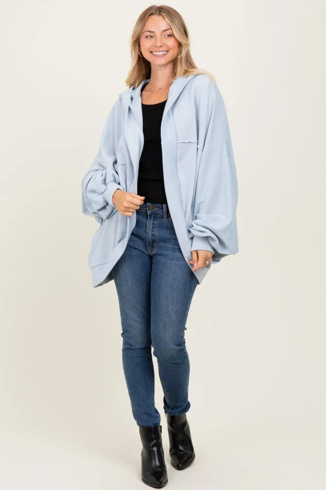 Light Blue Solid Terry Long Dolam Sleeve Vintage Hoodie sold by Pinkblush product image thumbnail 2