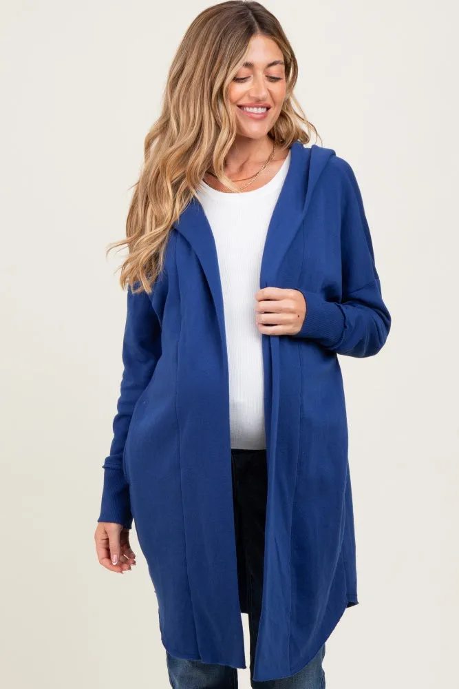 Royal Blue Hooded Long Maternity Cardigan sold by Pinkblush