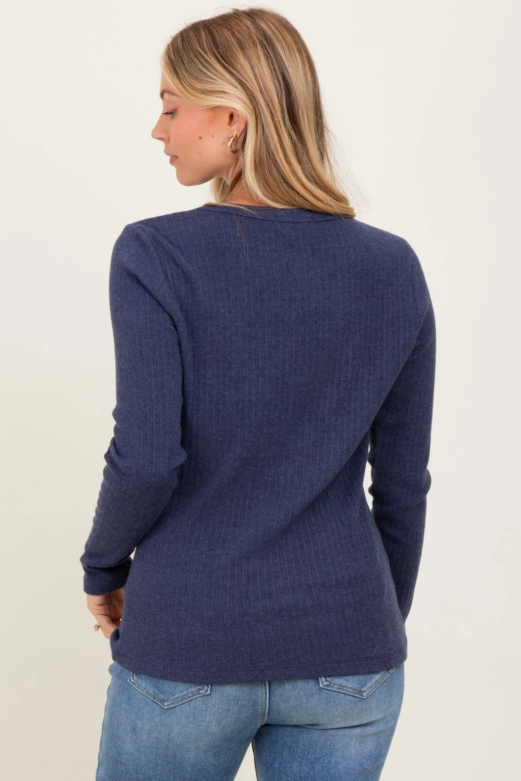 Navy Ribbed Knit Long Sleeve Top sold by Pinkblush product image thumbnail 4