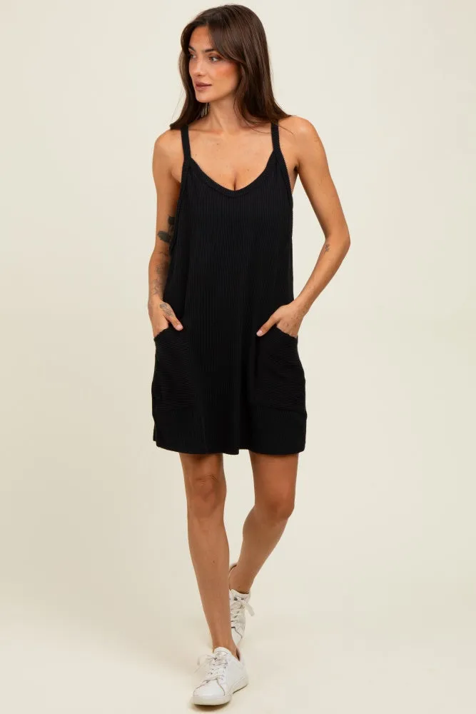 Black Textured Rib Side Pocket Maternity Romper Dress sold by Pinkblush product image thumbnail 4