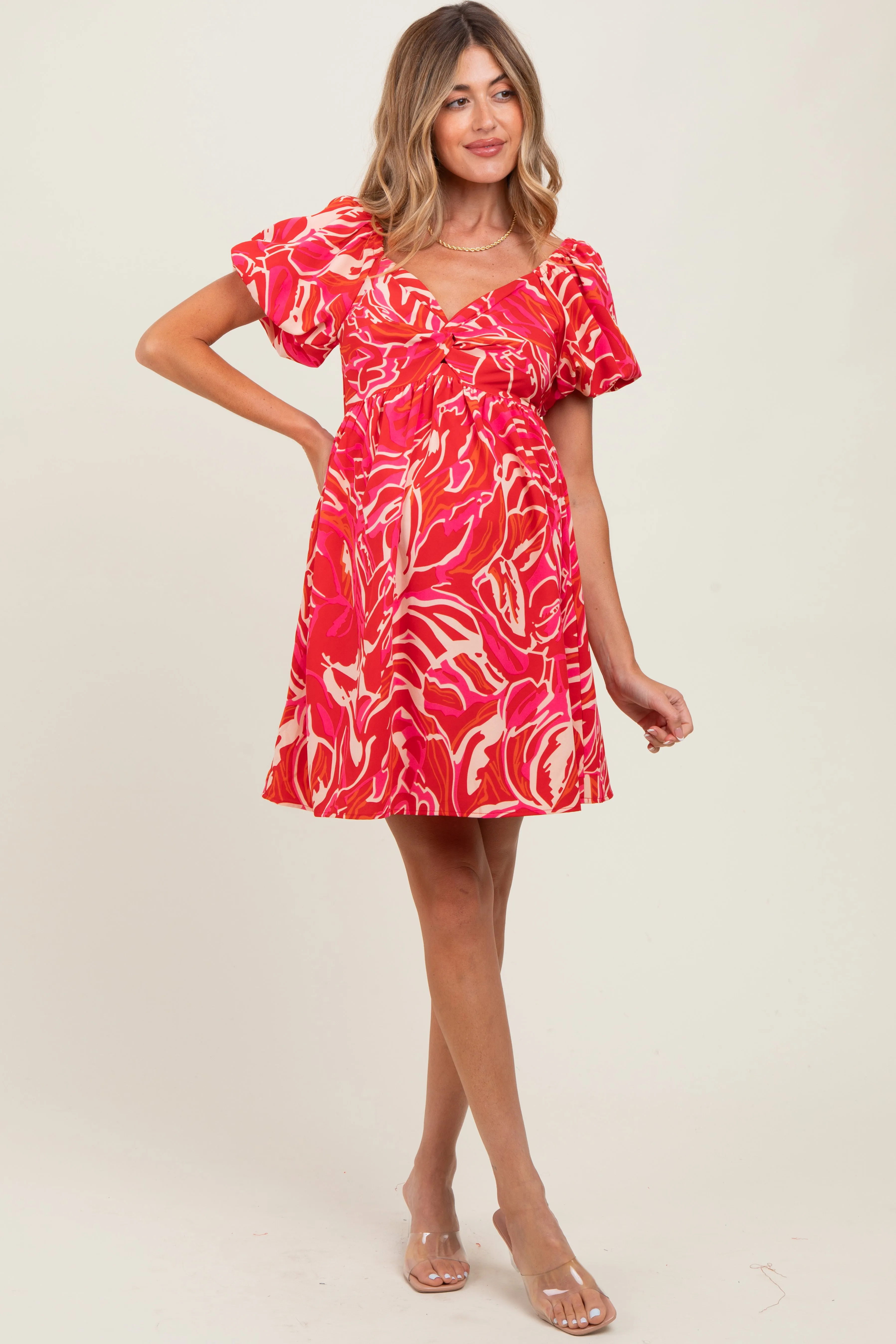 Red Printed Twisted Front Maternity Mini Dress sold by Pinkblush product image thumbnail 2