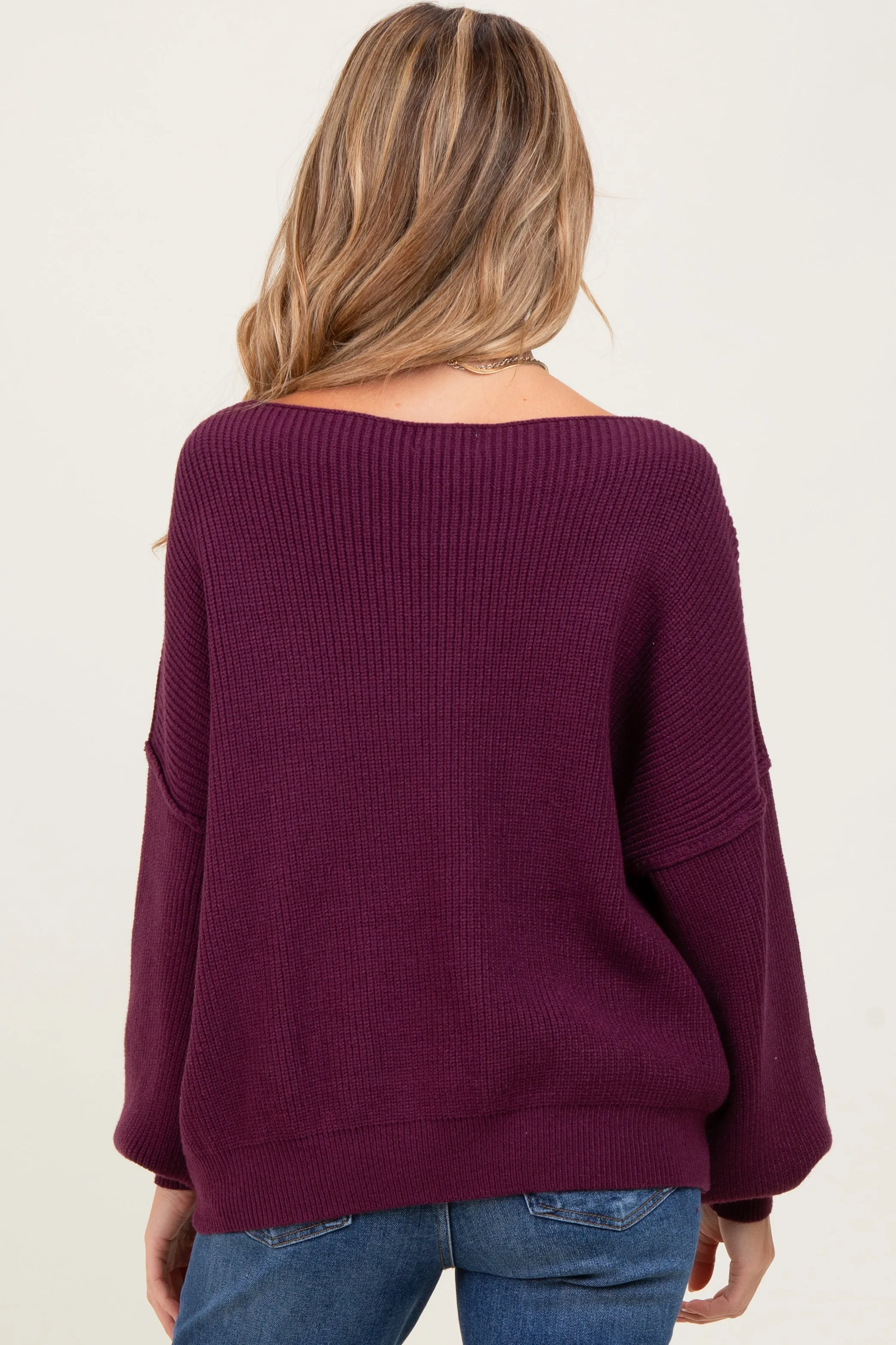 Plum Balloon Sleeve Boat Neck Knit Maternity Sweater sold by Pinkblush product image thumbnail 4