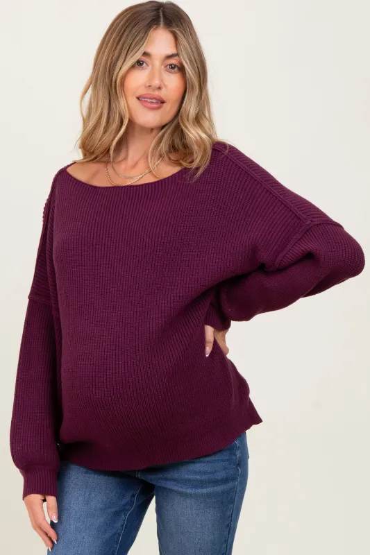 Plum Balloon Sleeve Boat Neck Knit Maternity Sweater sold by Pinkblush