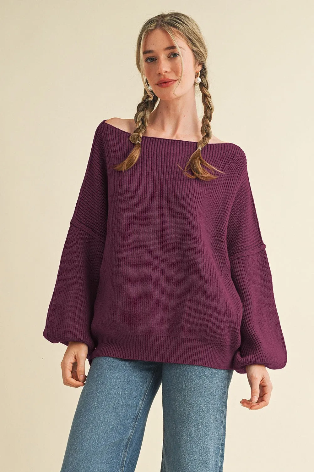 Plum Balloon Sleeve Boat Neck Knit Maternity Sweater sold by Pinkblush product image thumbnail 5