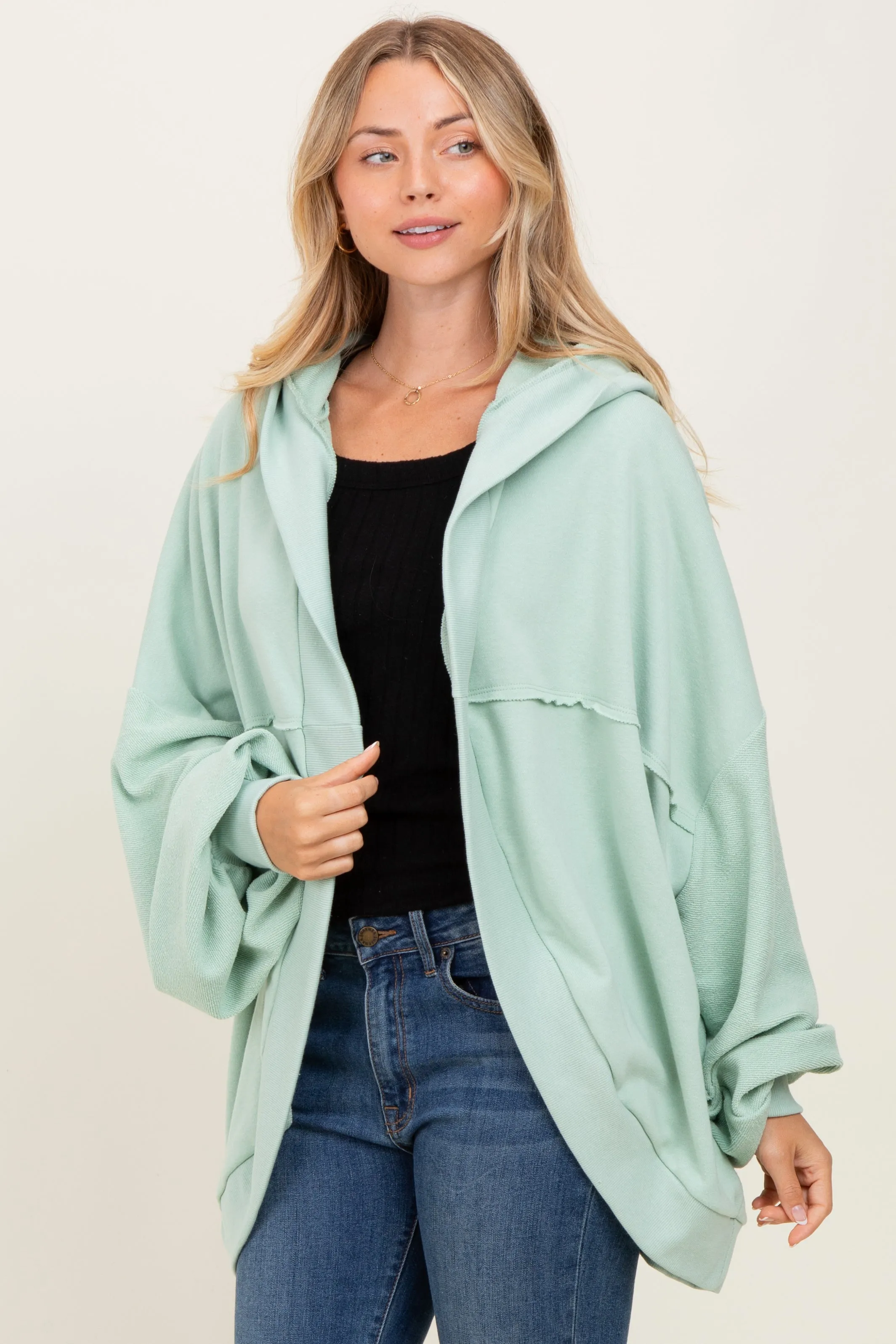 Sage Solid Terry Long Dolam Sleeve Vintage Hoodie sold by Pinkblush product image thumbnail 3