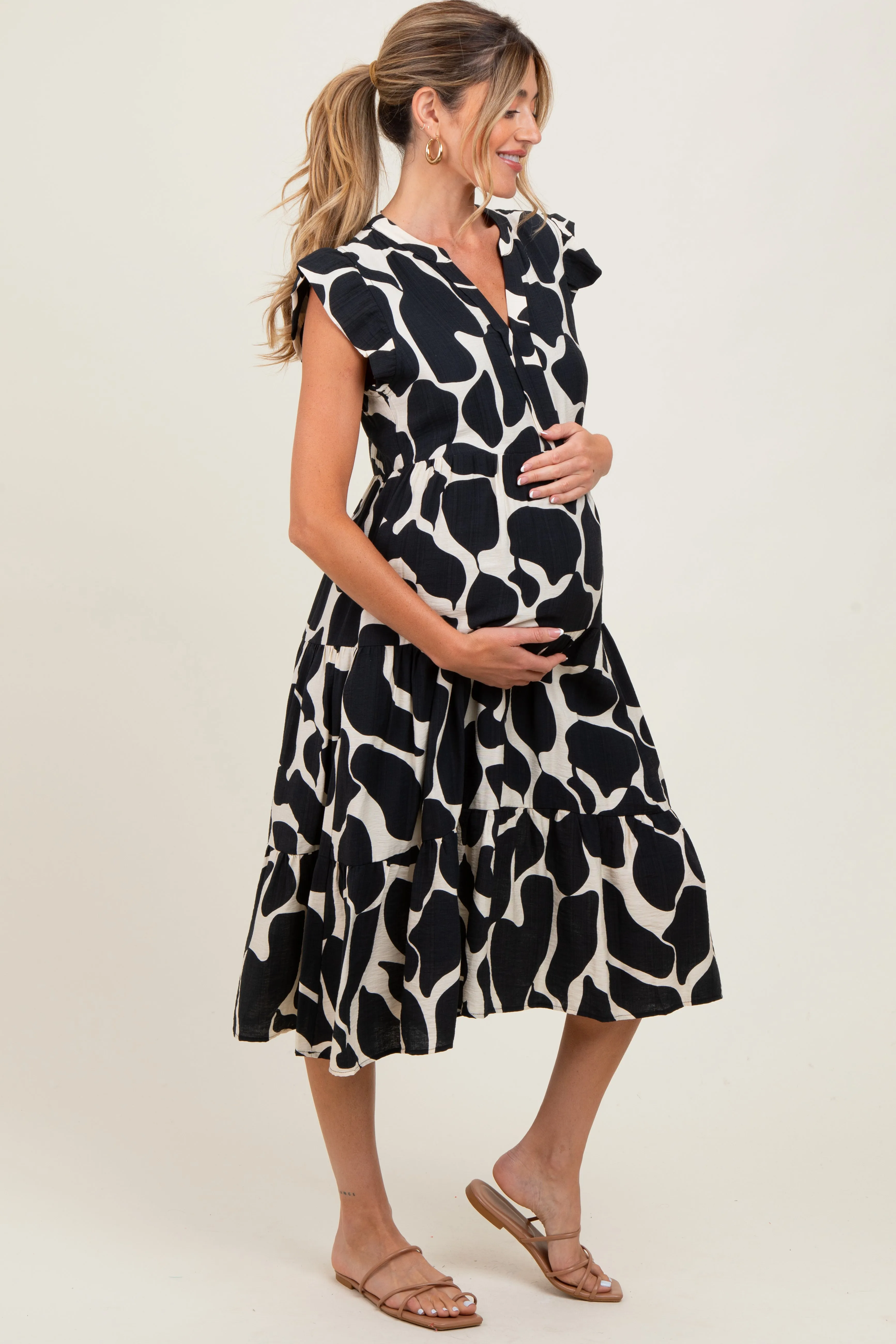 Black Print Tiered Layer Maternity Midi Dress sold by Pinkblush product image thumbnail 3