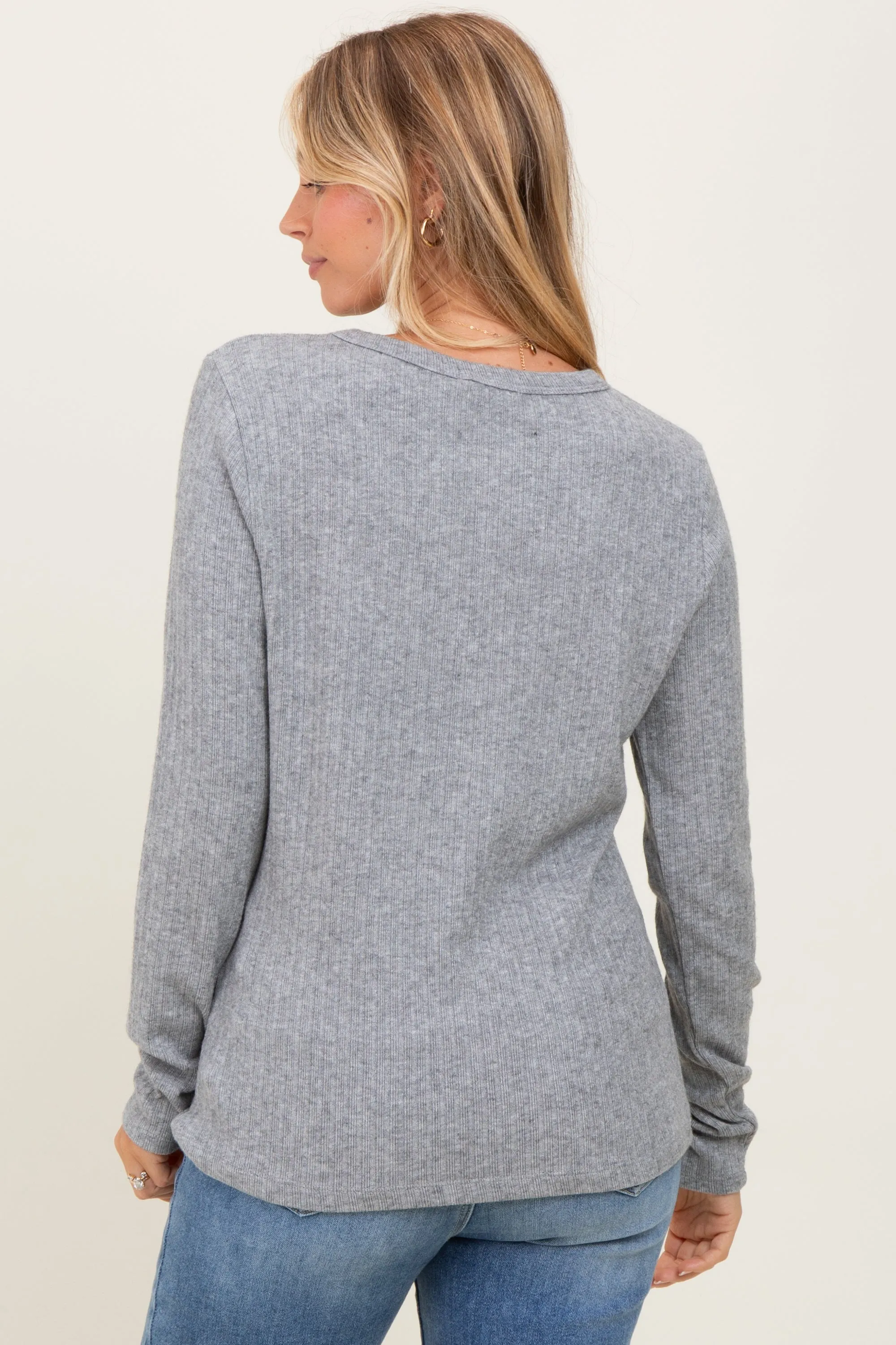 Heather Grey Ribbed Knit Long Sleeve Top sold by Pinkblush product image thumbnail 4