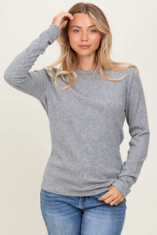 Heather Grey Ribbed Knit Long Sleeve Top sold by Pinkblush