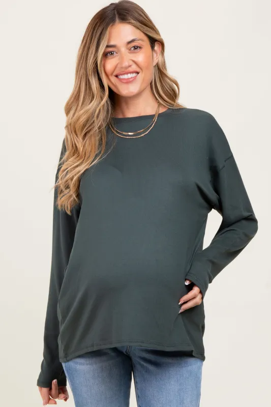 Charcoal Grey Relaxed Fit Maternity Long Sleeve Top sold by Pinkblush