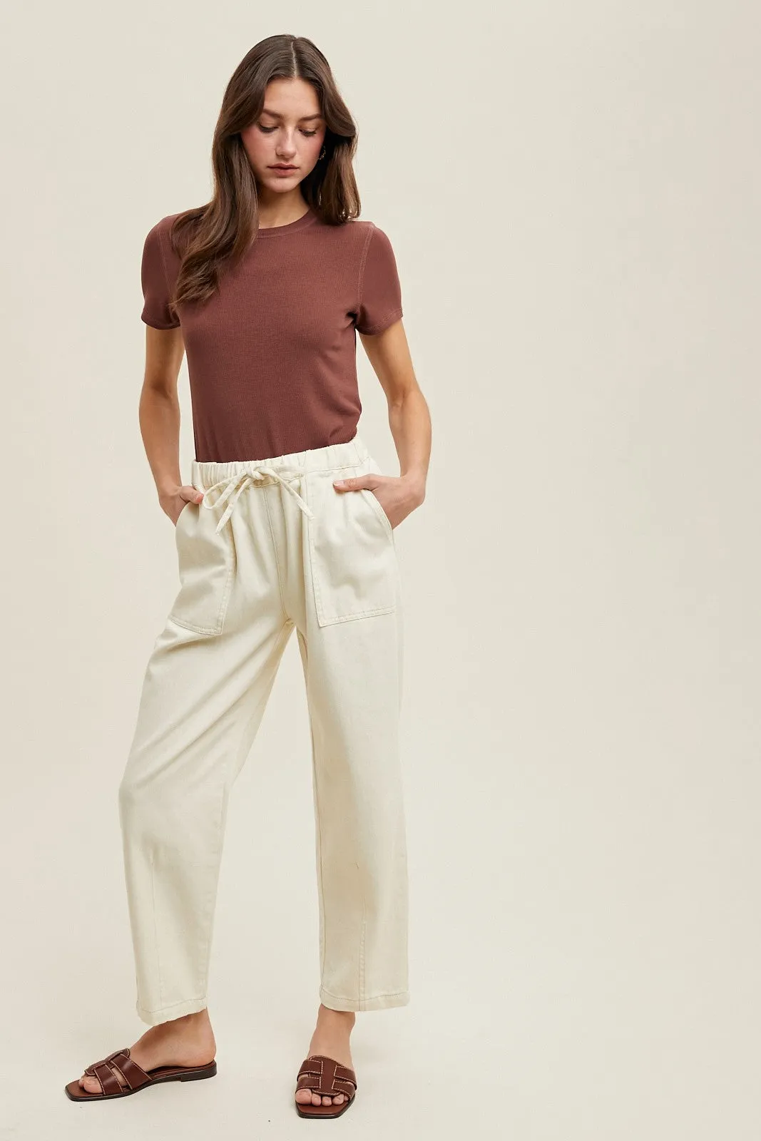 Brown Ribbed Short Sleeve Curved Hem Top sold by Pinkblush product image thumbnail 4