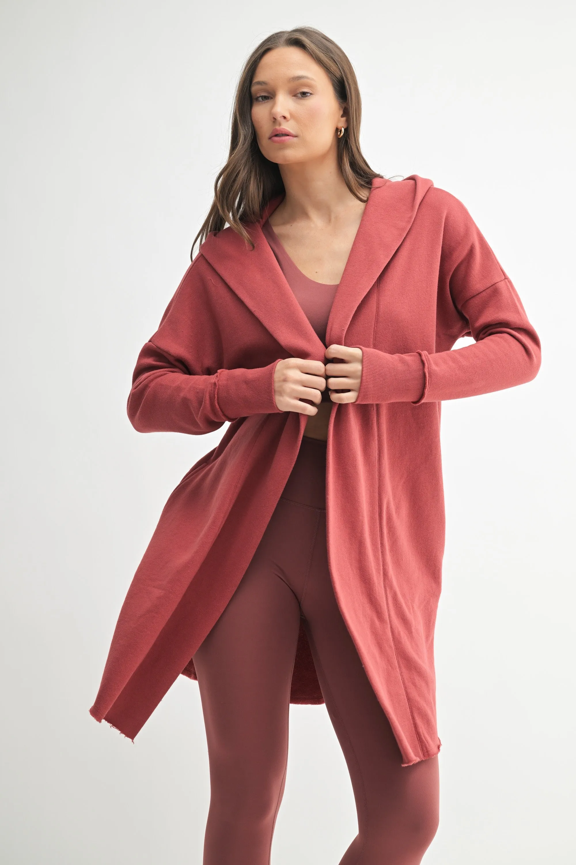 Rust Hooded Long Maternity Cardigan sold by Pinkblush product image thumbnail 4