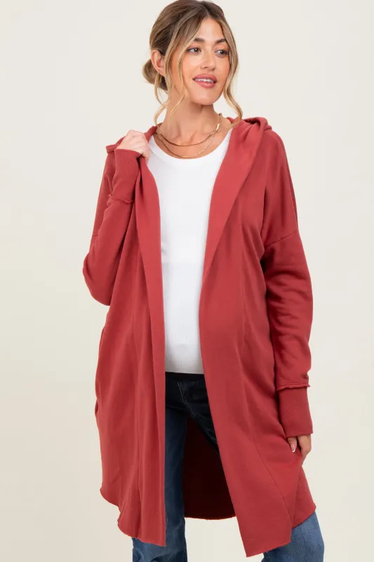 Rust Hooded Long Maternity Cardigan sold by Pinkblush