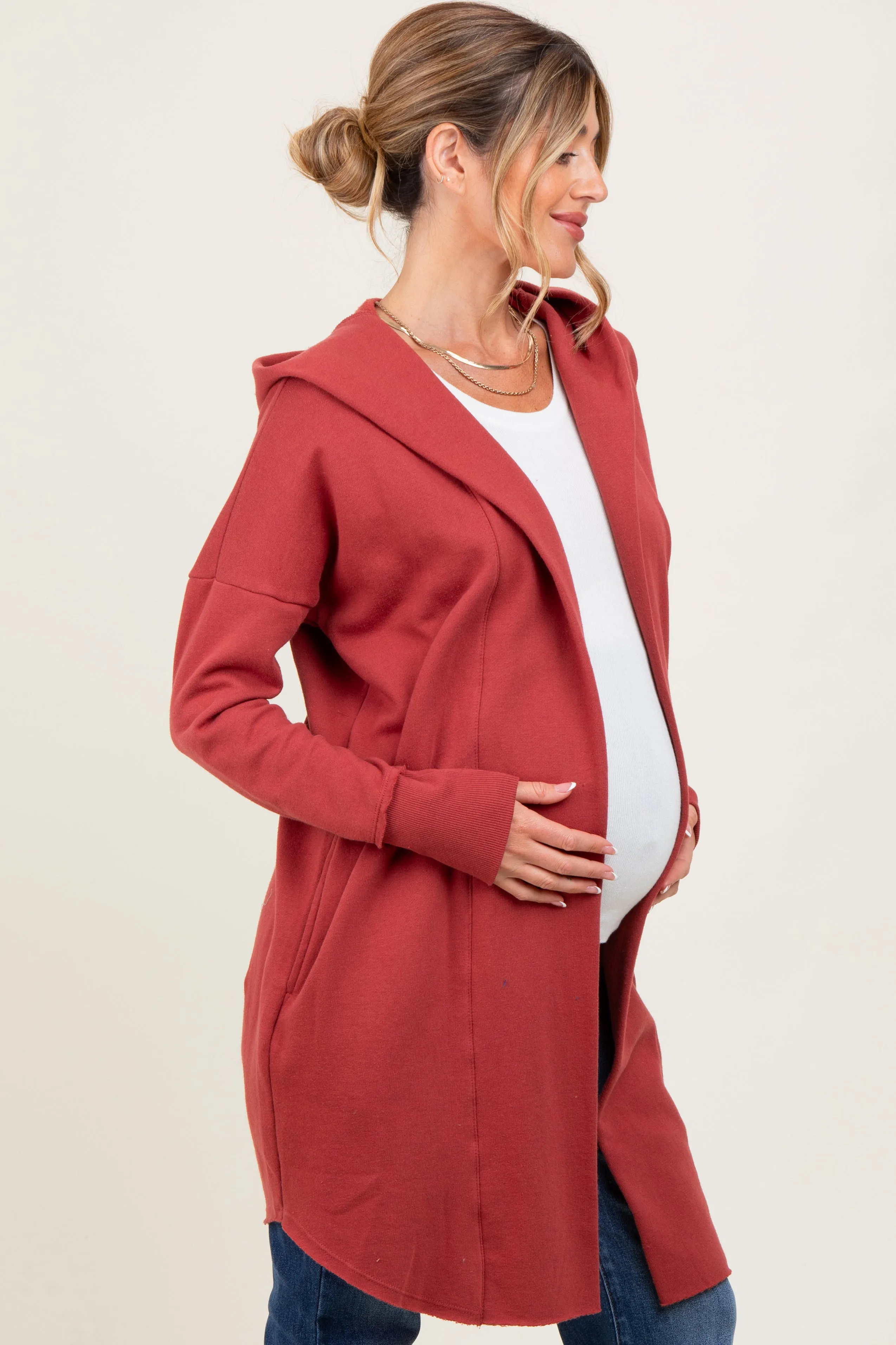 Rust Hooded Long Maternity Cardigan sold by Pinkblush product image thumbnail 2