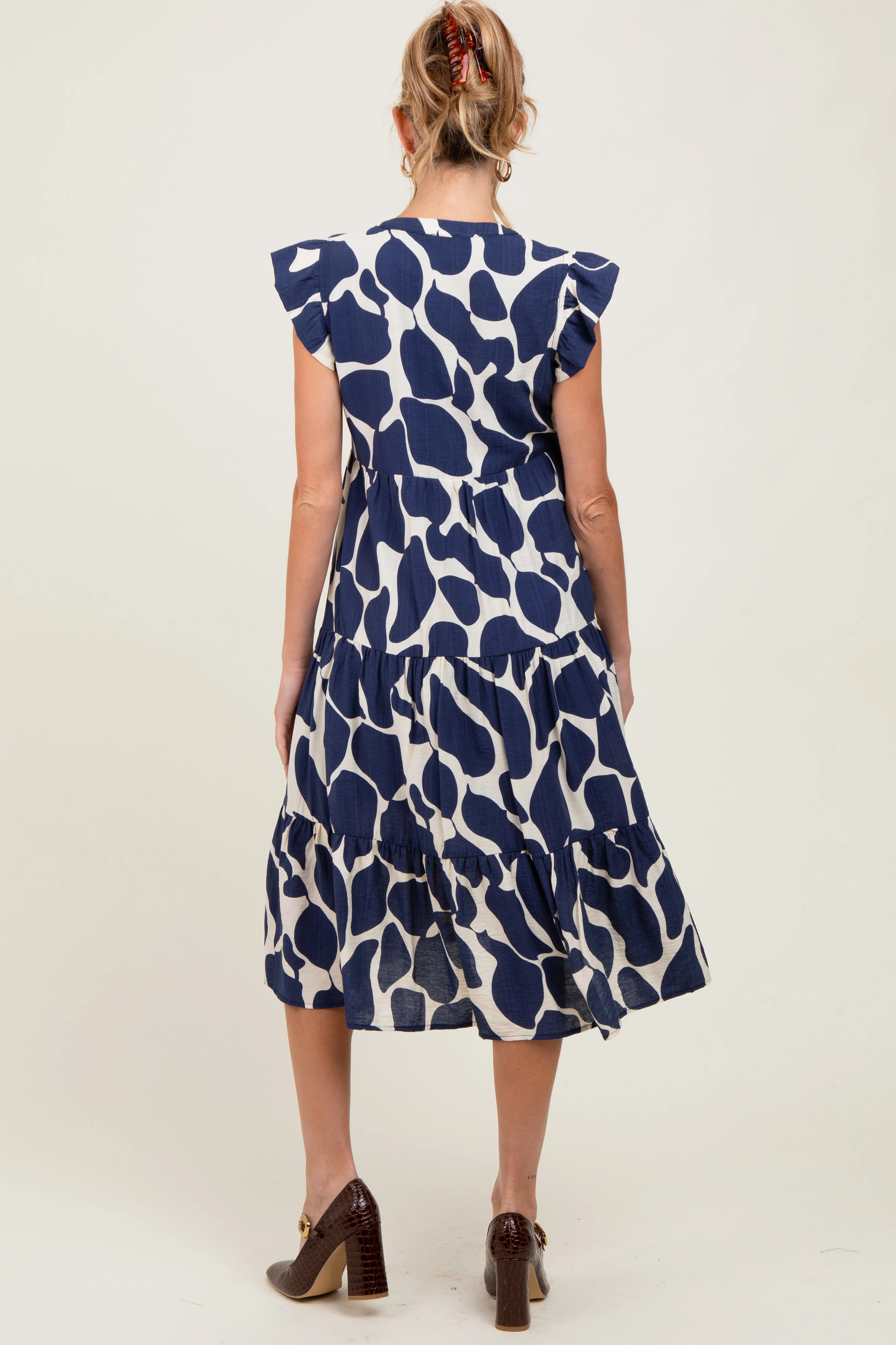 Navy Print Tiered Layer Maternity Midi Dress sold by Pinkblush product image thumbnail 3