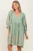 Light Olive Paisley Embroidered Bubble Sleeve Dress sold by Pinkblush