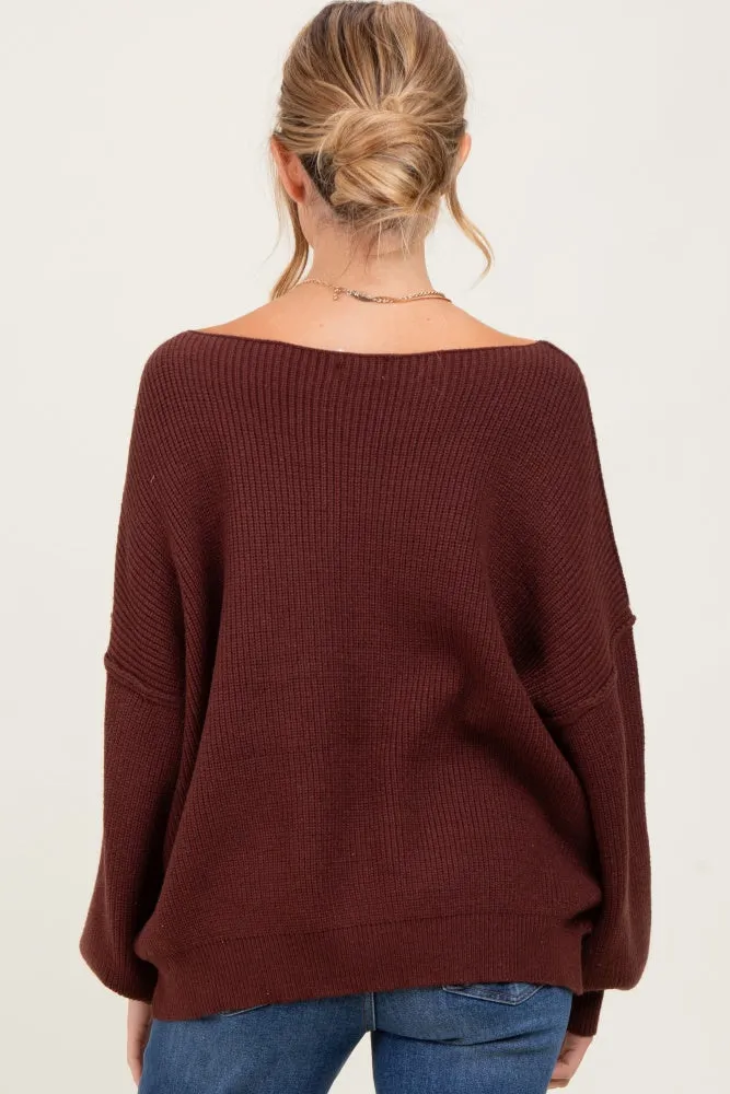 Brown Balloon Sleeve Boat Neck Knit Maternity Sweater sold by Pinkblush product image thumbnail 4