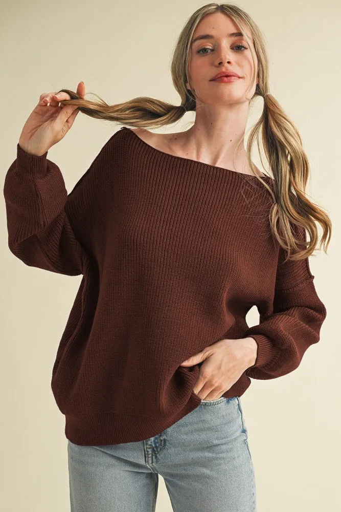 Brown Balloon Sleeve Boat Neck Knit Maternity Sweater sold by Pinkblush product image thumbnail 5