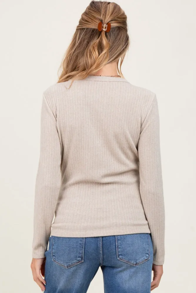 Beige Ribbed Knit Maternity Long Sleeve Top sold by Pinkblush product image thumbnail 3