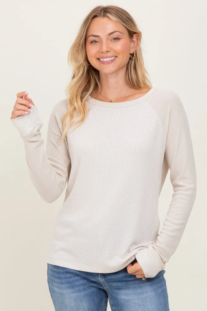 Cream Waffle Knit Long Sleeve Top sold by Pinkblush