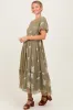 Light Olive Floral Print Ruffle Hem Midi Dress sold by Pinkblush