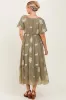 Light Olive Floral Print Ruffle Hem Midi Dress sold by Pinkblush