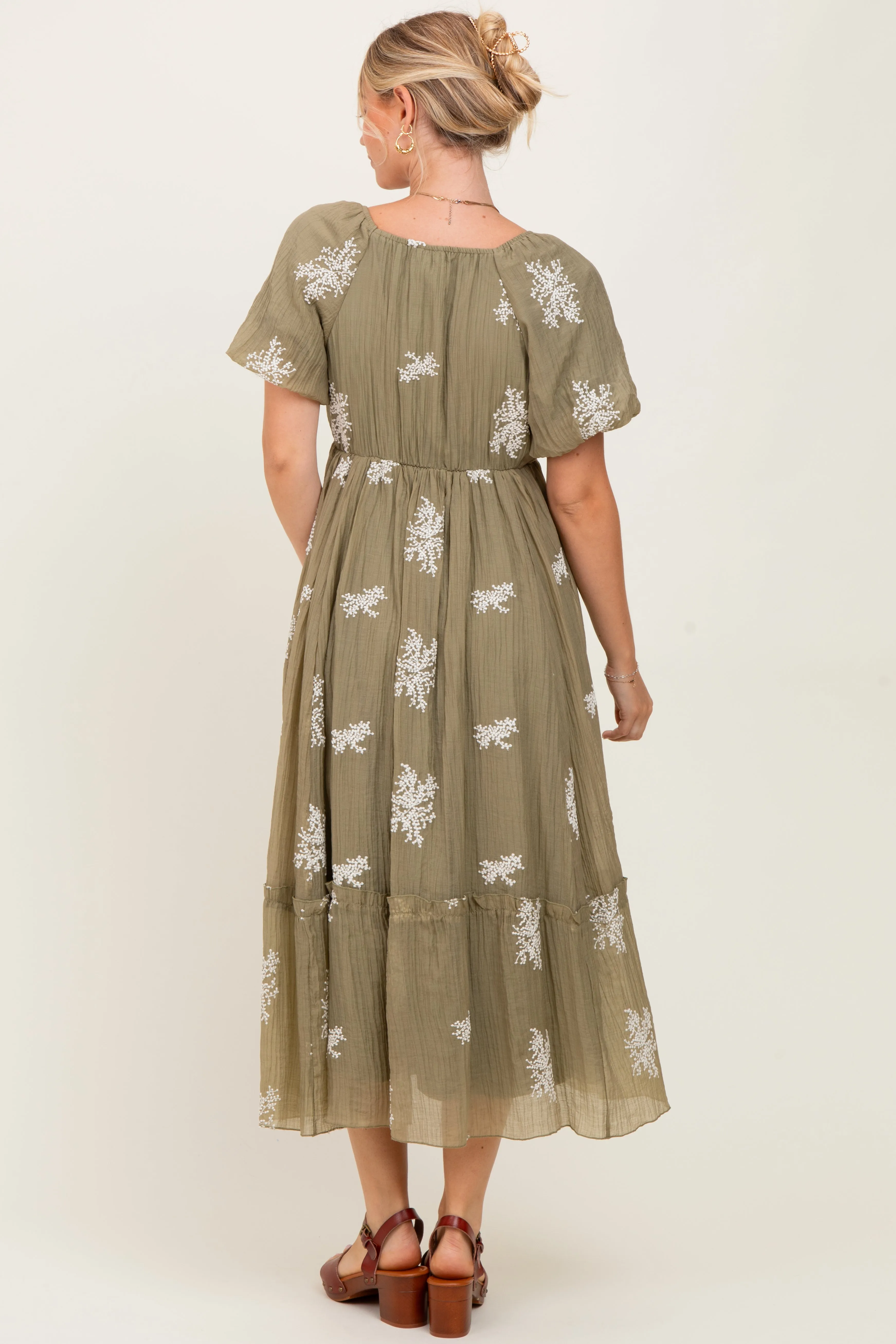Light Olive Floral Print Ruffle Hem Midi Dress sold by Pinkblush product image thumbnail 3