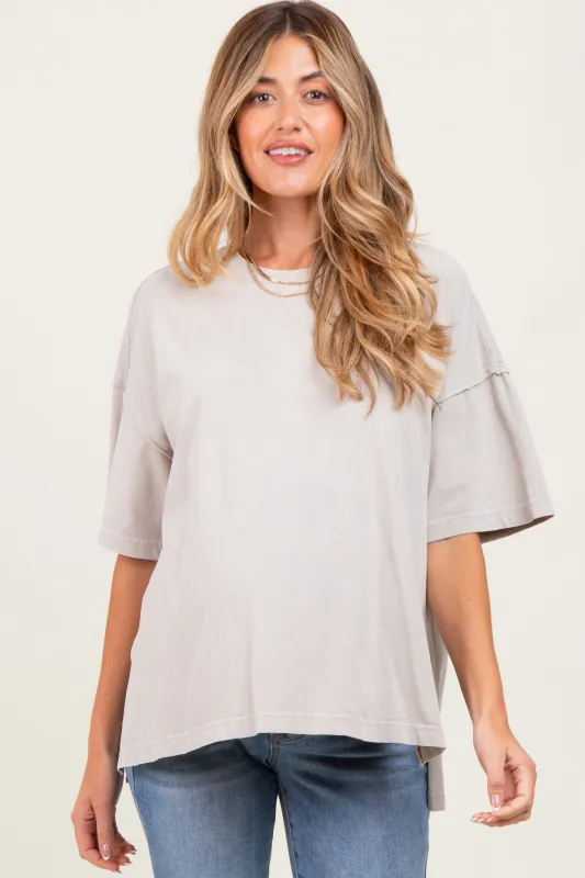 Light Grey Washed Oversized Boxy Maternity Tee sold by Pinkblush