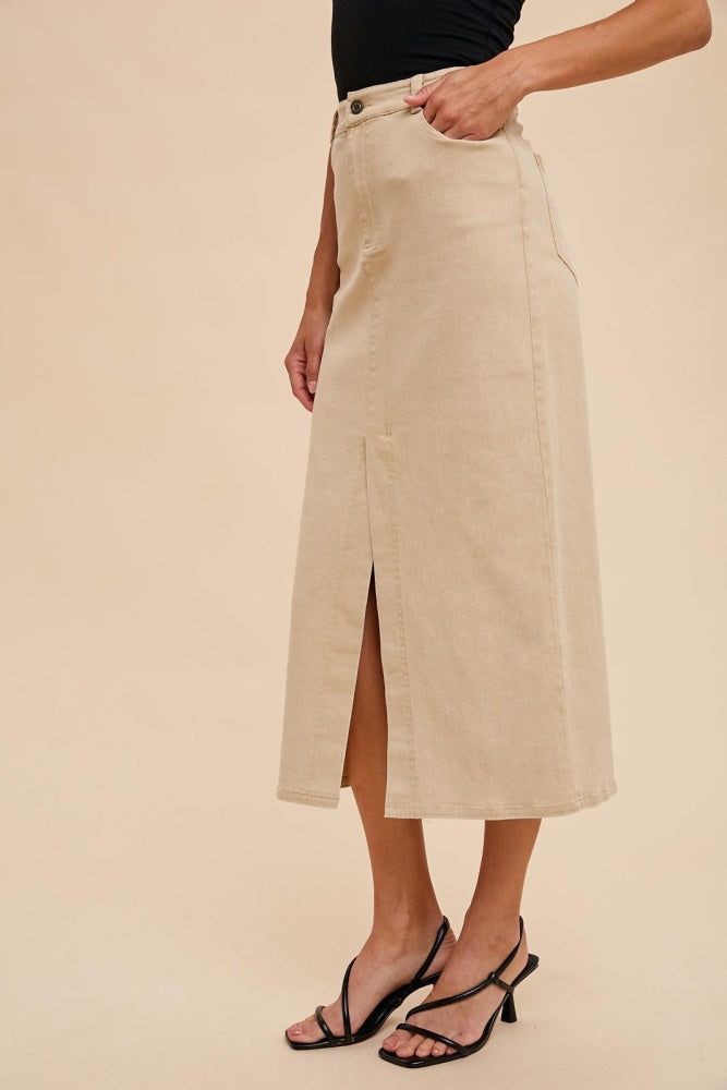 Sand Garment Washed Stretch Twill Pencil Skirt sold by Pinkblush product image thumbnail 3