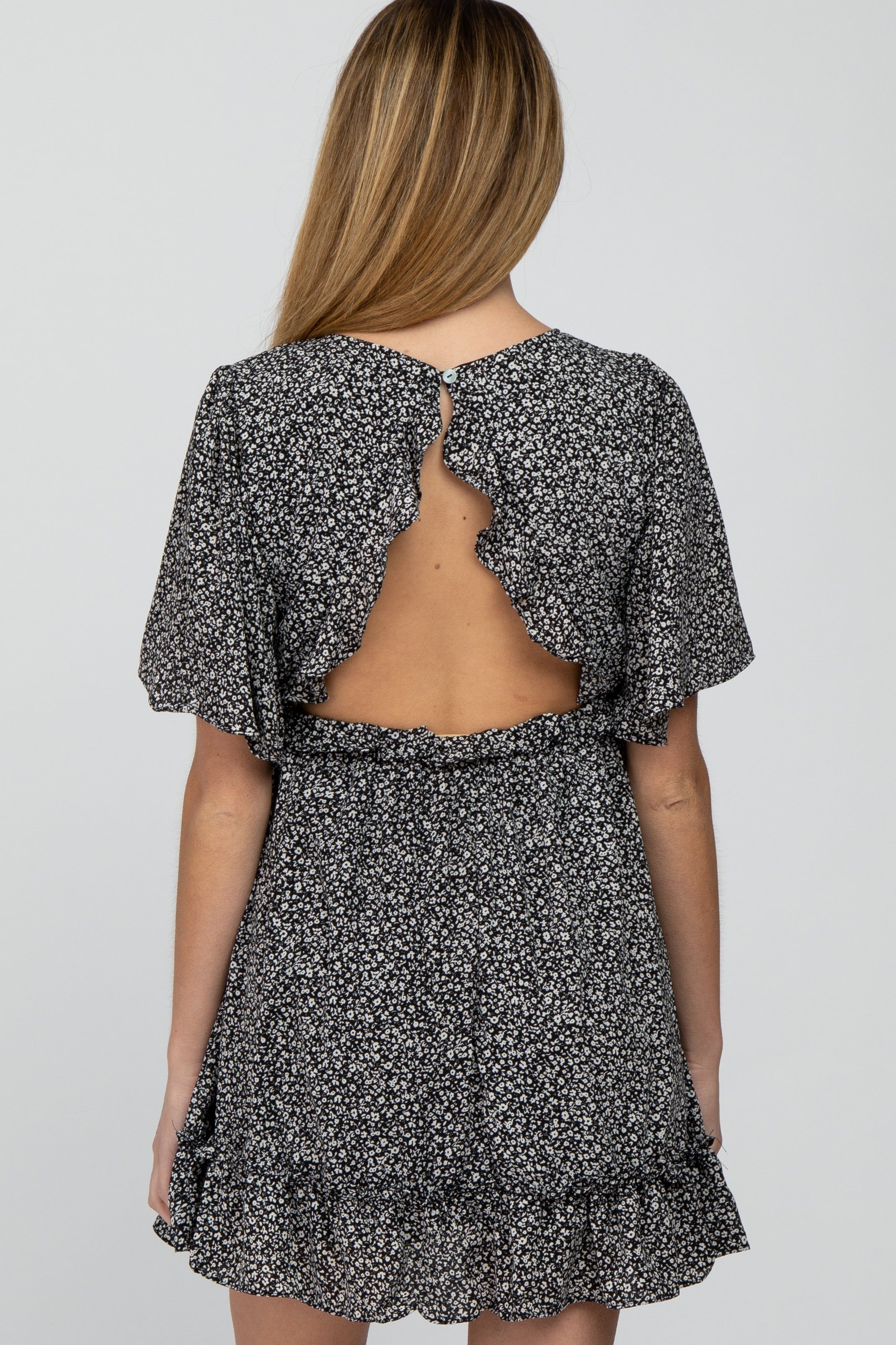 Black Floral Ruffle Accent Cutout Maternity Dress sold by Pinkblush product image thumbnail 4