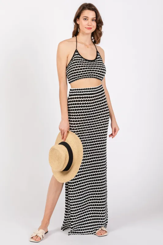 Black Striped Crochet Crop Swimsuit Cover Up Set sold by Pinkblush