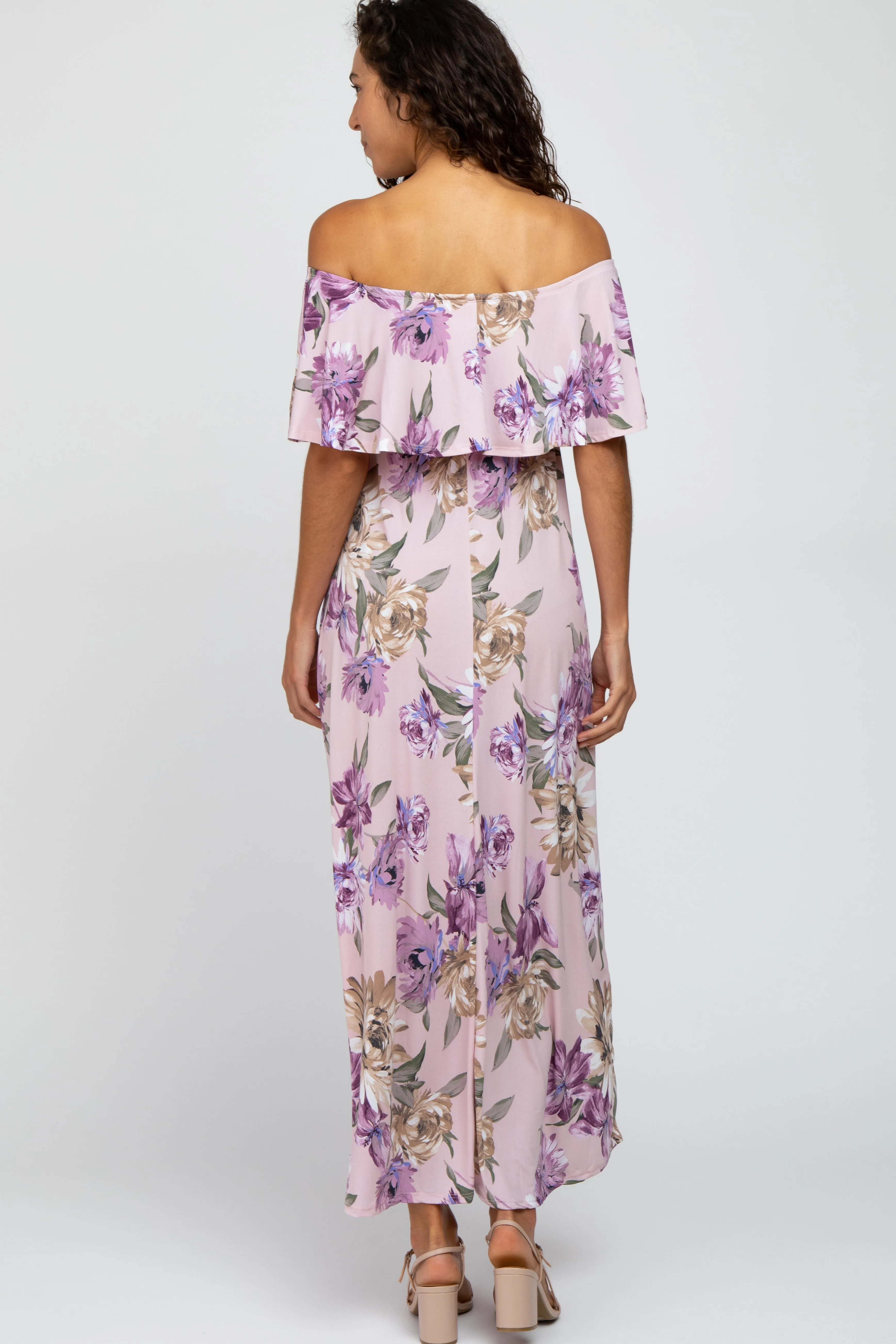 Lavender Floral Flounce Off Shoulder Maxi Dress sold by Pinkblush product image thumbnail 3