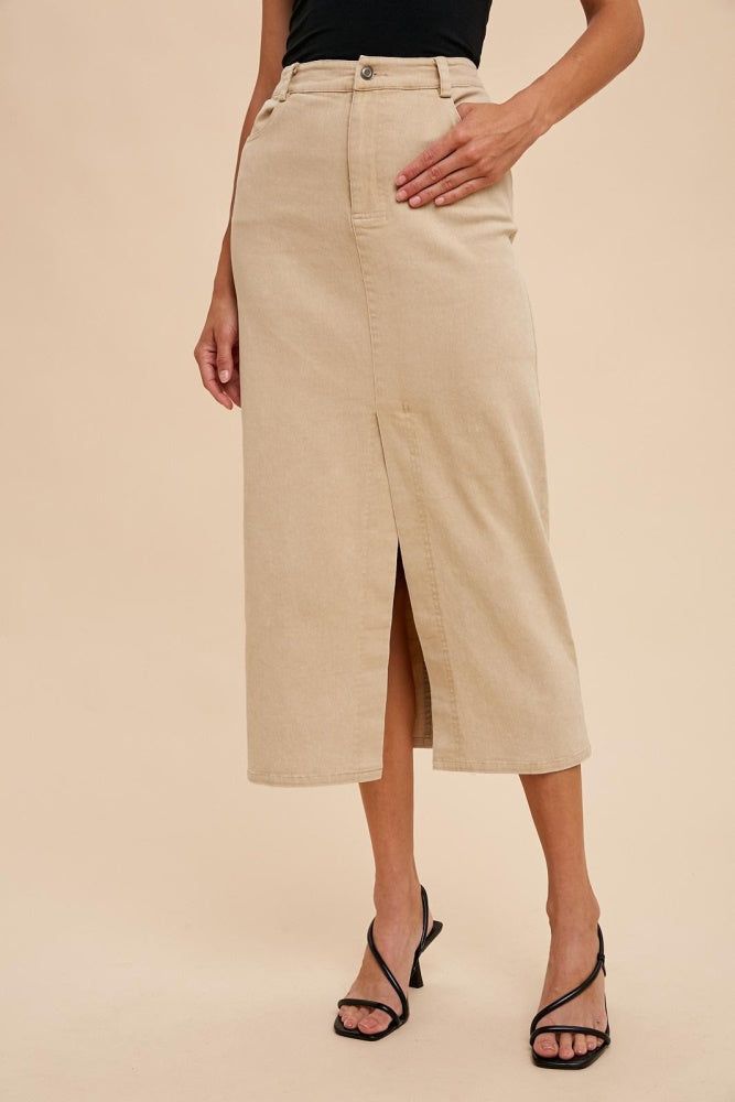 Sand Garment Washed Stretch Twill Pencil Skirt sold by Pinkblush product image thumbnail 2