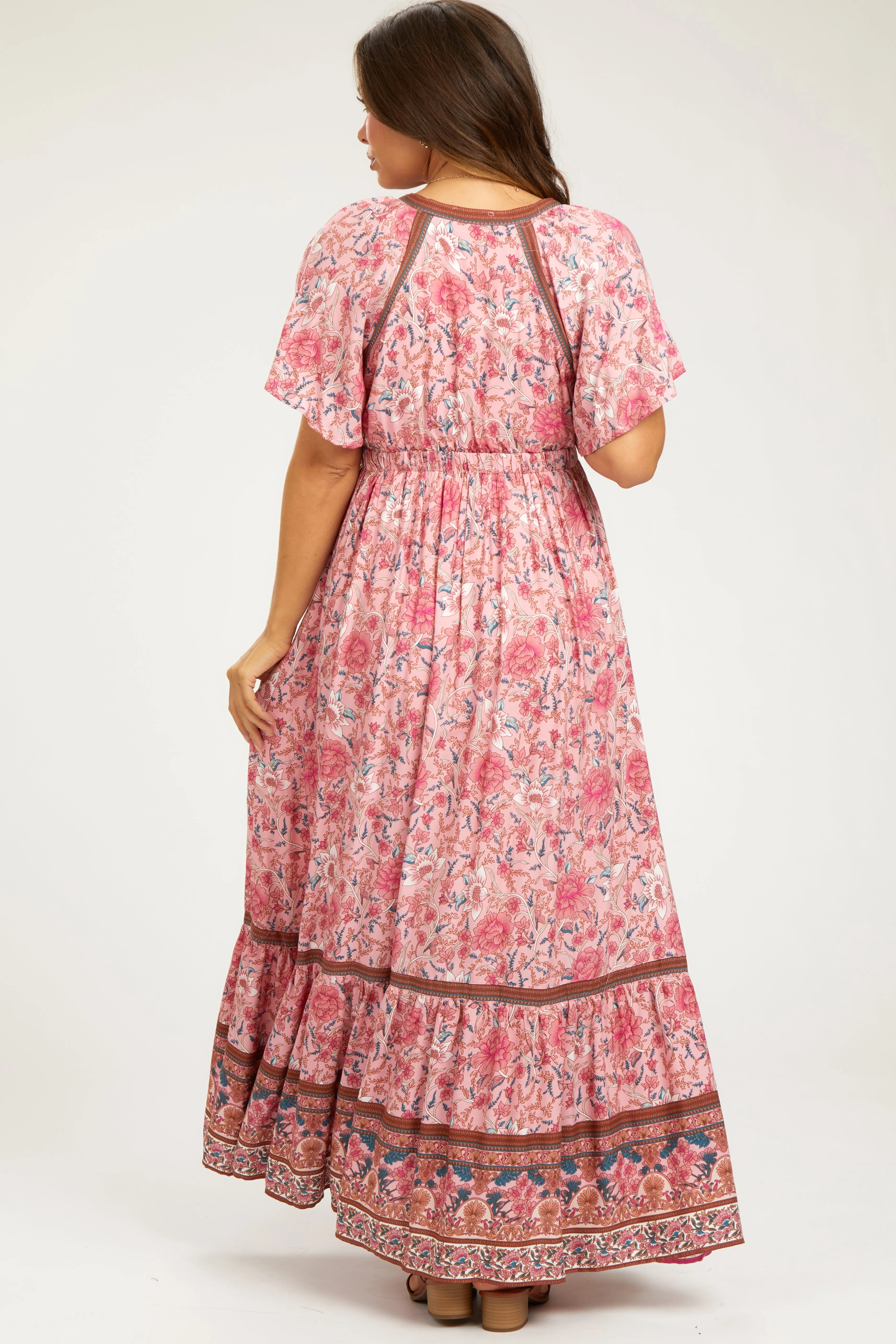Pink Floral Flounce Sleeve Maternity Maxi Dress sold by Pinkblush product image thumbnail 3