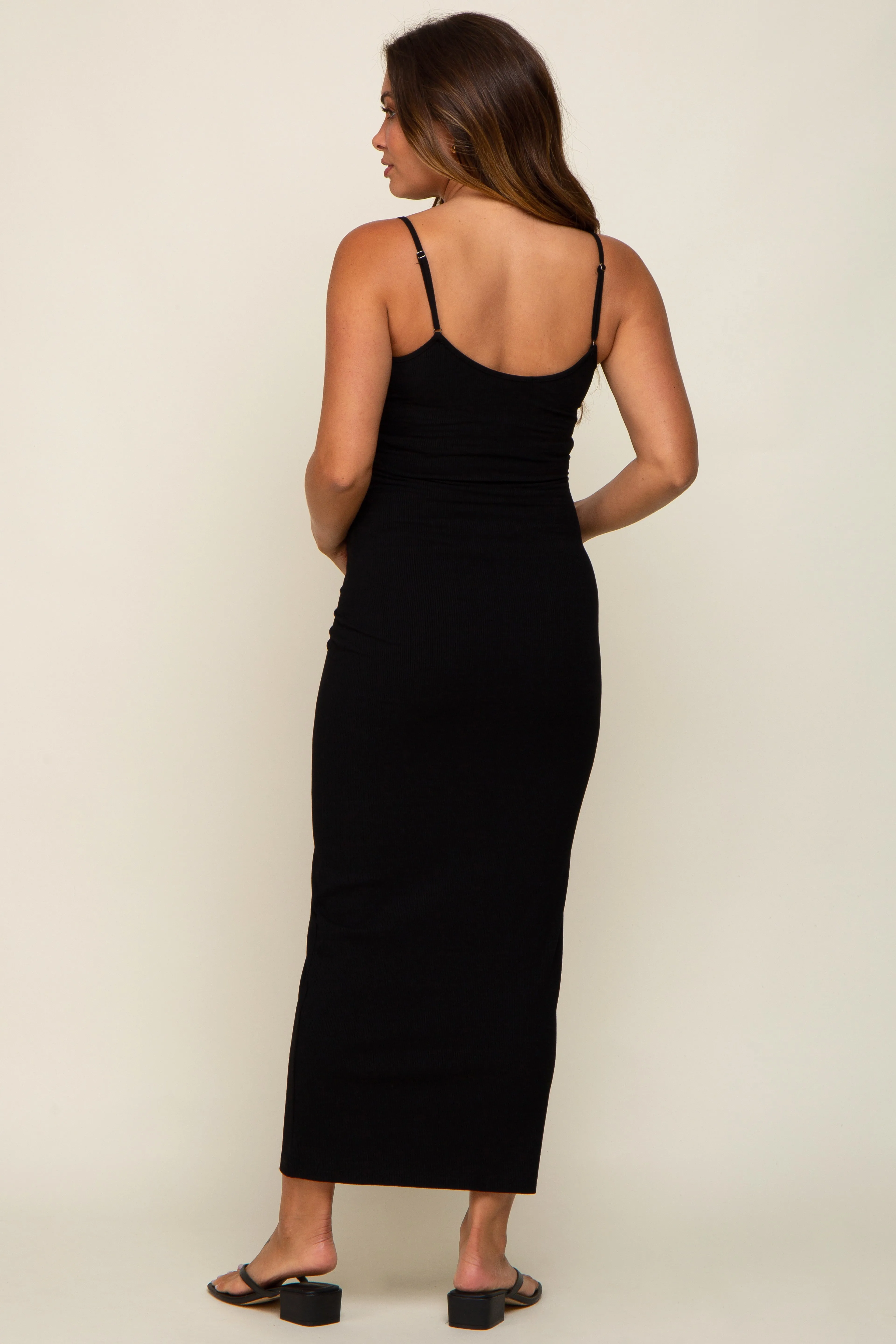 Black Ribbed Basic Maternity Midi Dress sold by Pinkblush product image thumbnail 3