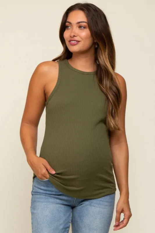Dark Green Ribbed Basic Maternity Tank Top sold by Pinkblush