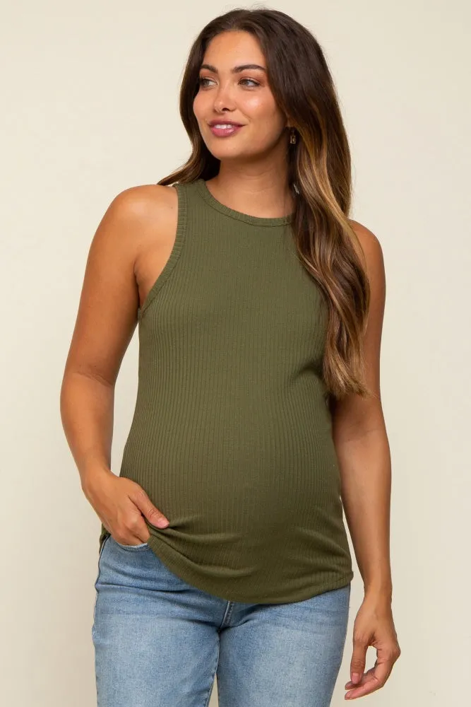 Dark Green Ribbed Basic Maternity Tank Top sold by Pinkblush
