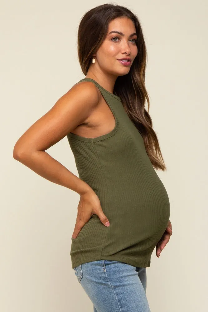 Dark Green Ribbed Basic Maternity Tank Top sold by Pinkblush product image thumbnail 2