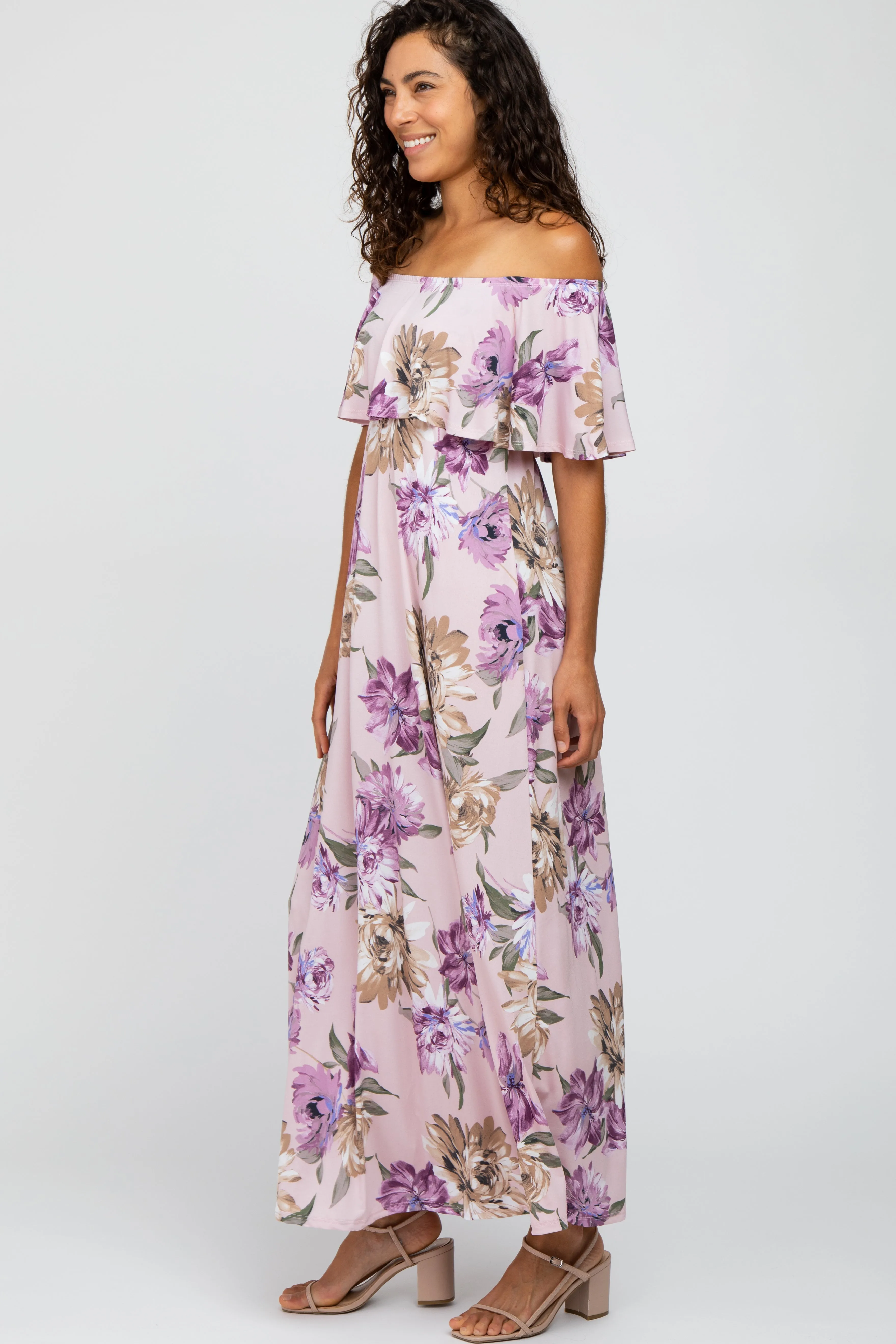 Lavender Floral Flounce Off Shoulder Maxi Dress sold by Pinkblush product image thumbnail 2