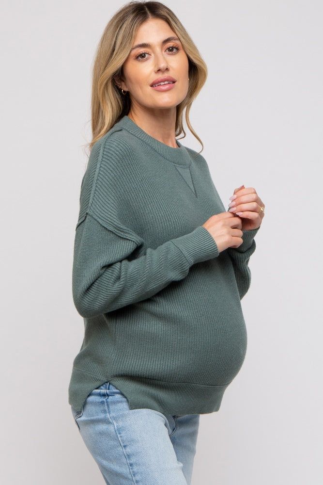 Sage Knit Side Slit Maternity Sweater sold by Pinkblush product image thumbnail 2