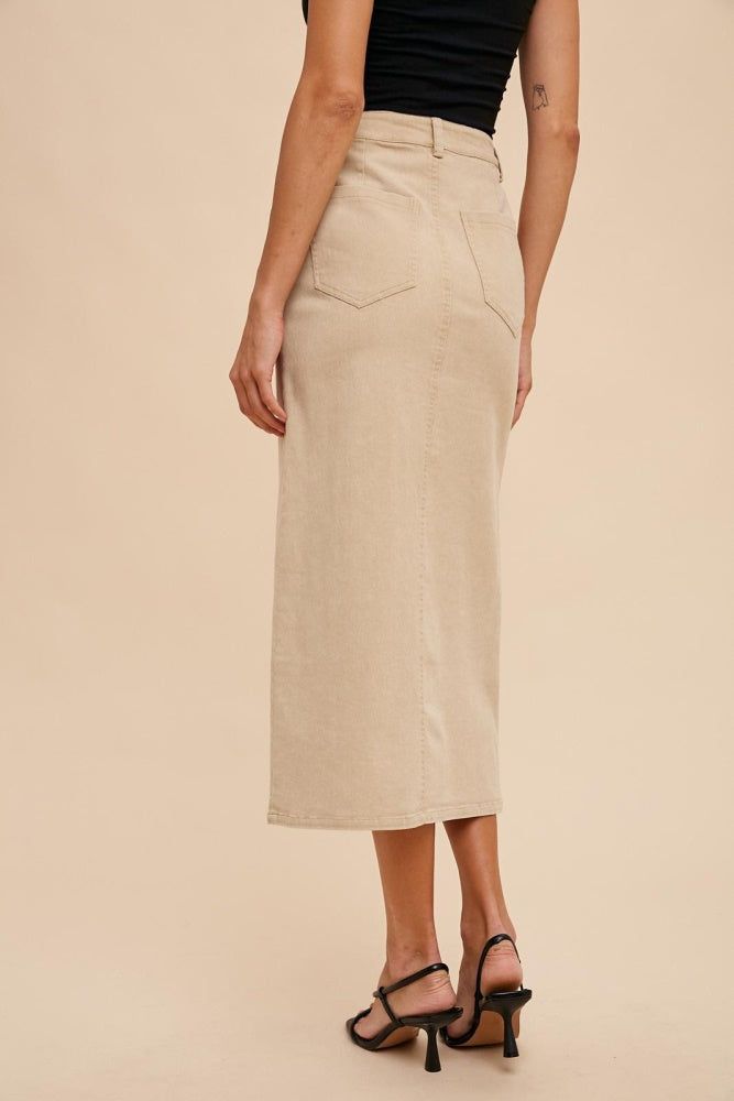 Sand Garment Washed Stretch Twill Pencil Skirt sold by Pinkblush product image thumbnail 4