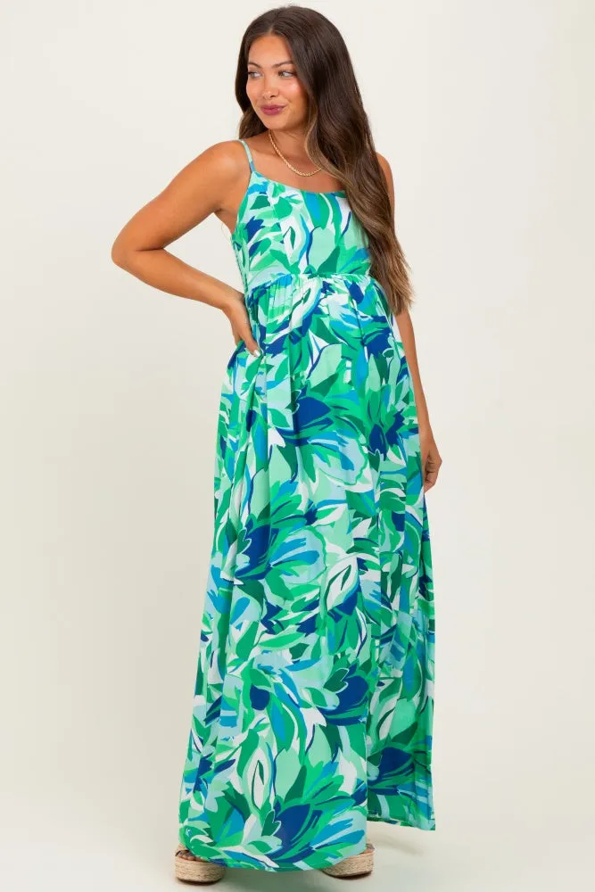 Green Printed Shoulder Tie Maternity Maxi Dress sold by Pinkblush